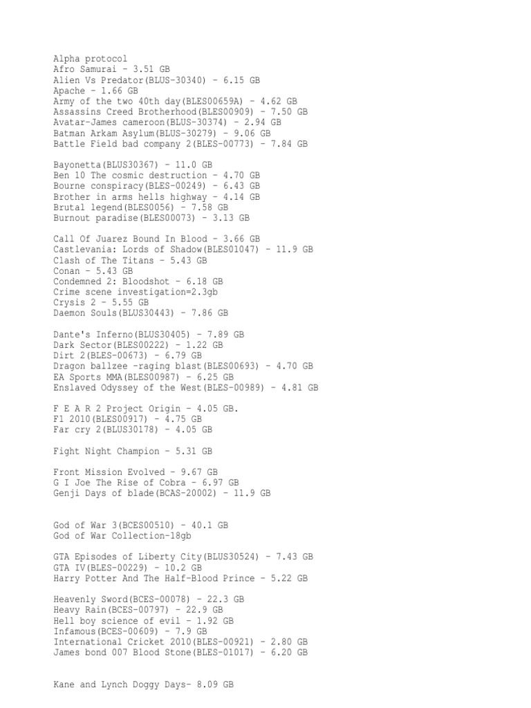 Ps3 Game List PDF Video Games Leisure