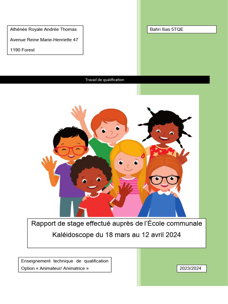 Rapport de stage à l'École Kaléidoscope | PDF | Pédagogie | Enseignement