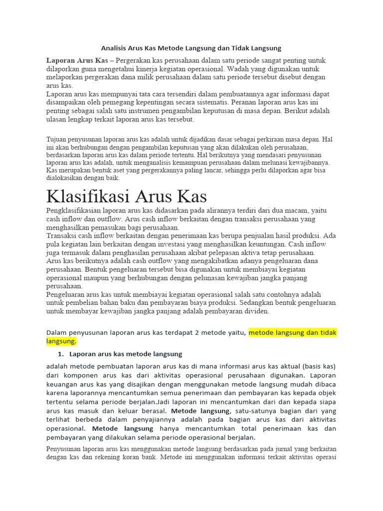 Analisis Arus Kas Metode Langsung Dan Tidak Langsung | PDF