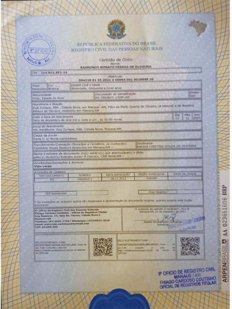 Certidão De óbito Pdf