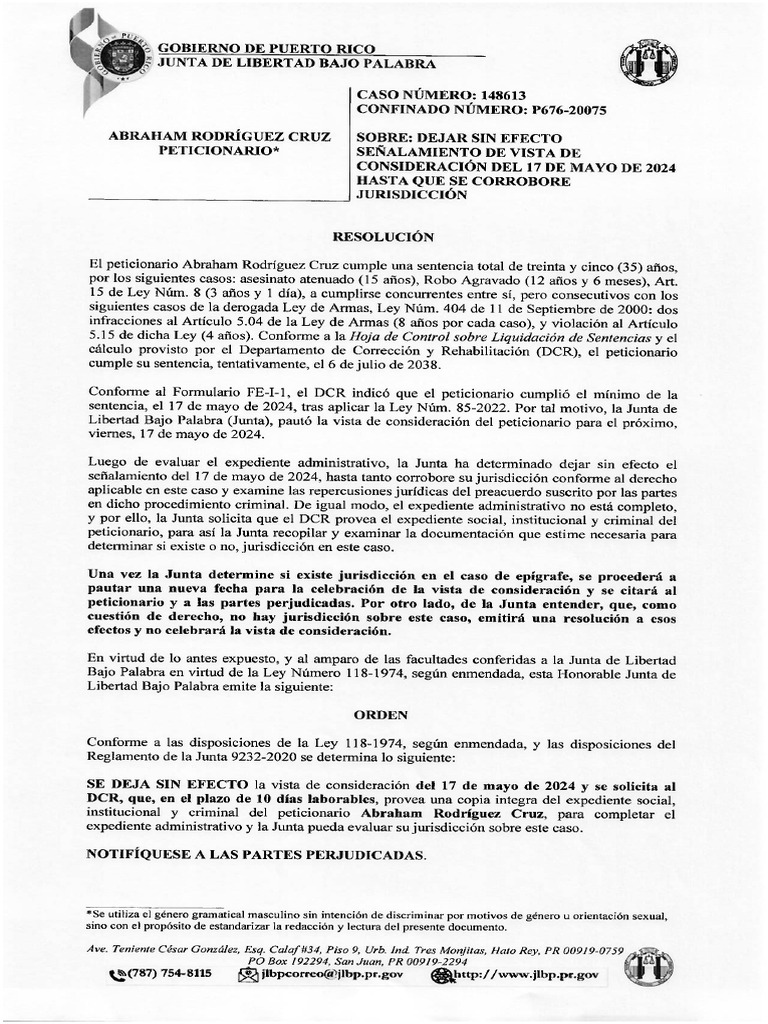 JLBP Cancela Vista de Convicto Por Asesinato de Fiscal | PDF