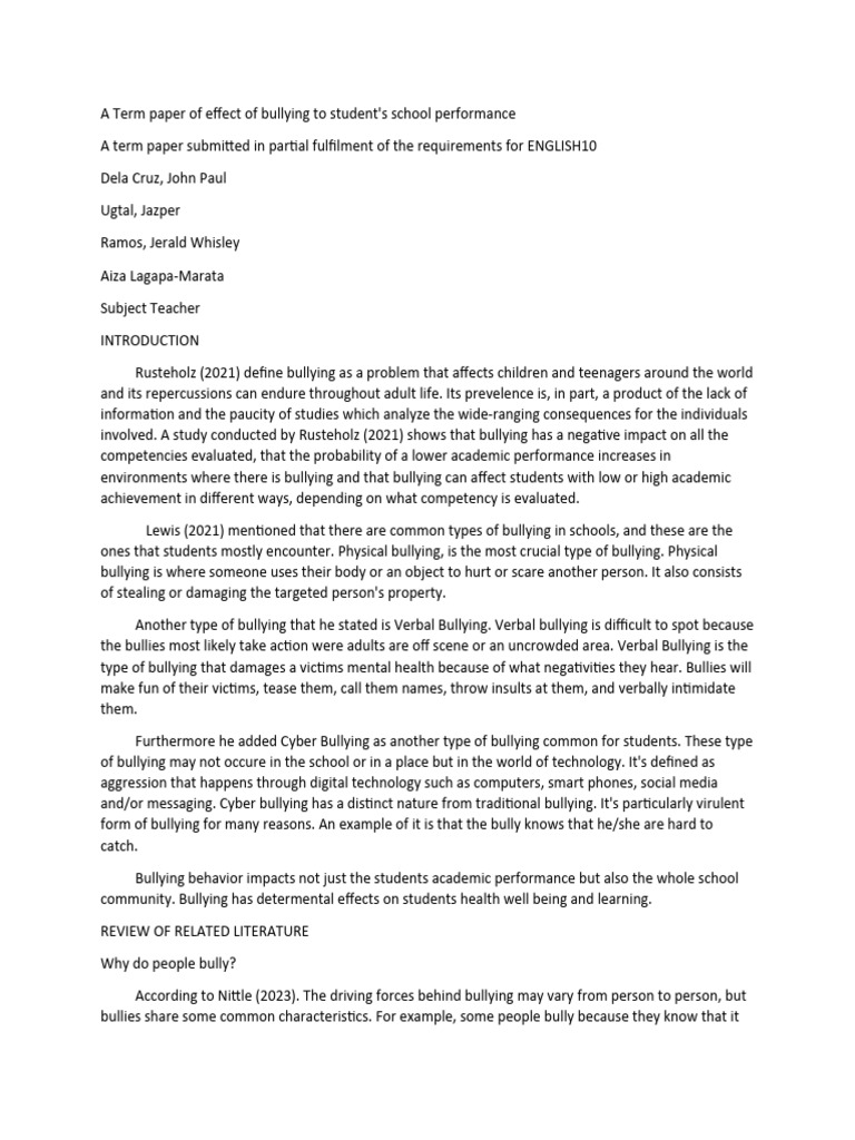 Bullying's Impact on Student Performance | PDF | Bullying | Cyberbullying