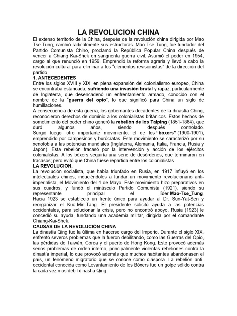 Causas y Consecuencias de la Revolución China | PDF | Mao Zedong | China