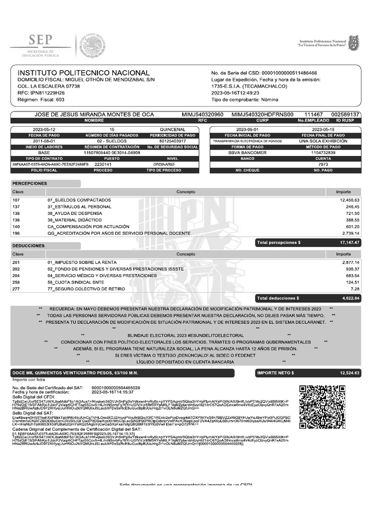 Pago Quincena 9 2023 | PDF