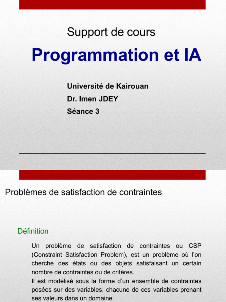 Problèmes de satisfaction de contraintes en IA | PDF | Mathématiques ...