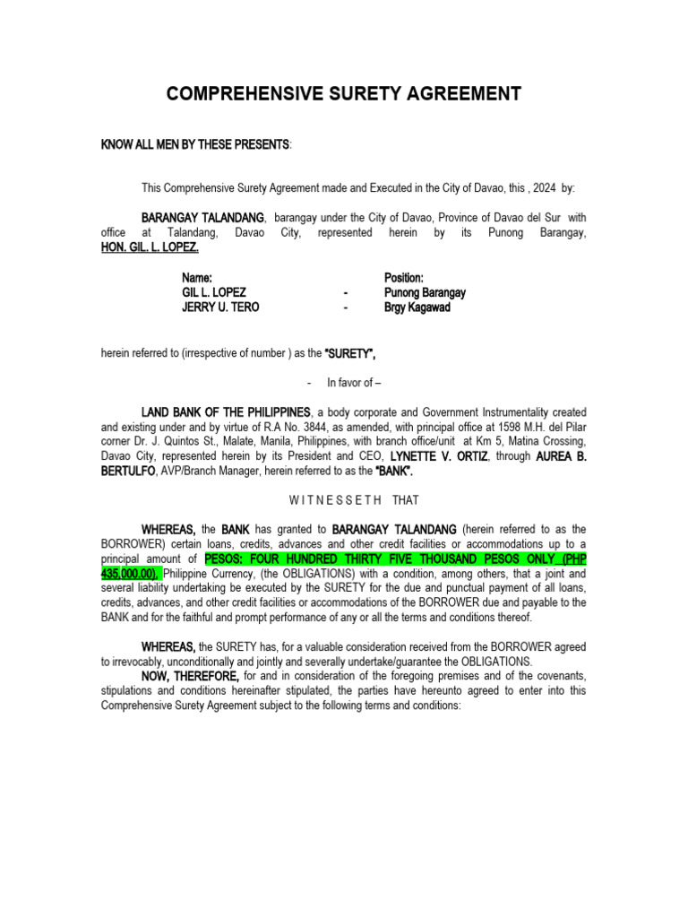 Comprehensive Surety Agreement Details | PDF | Guarantee | Business Law