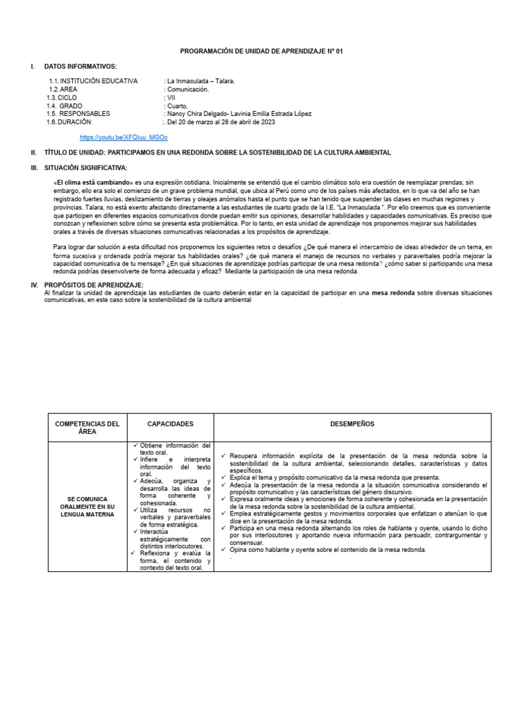 Unidad de Aprendizaje. 4to 2023 | PDF | Aprendizaje | Evaluación