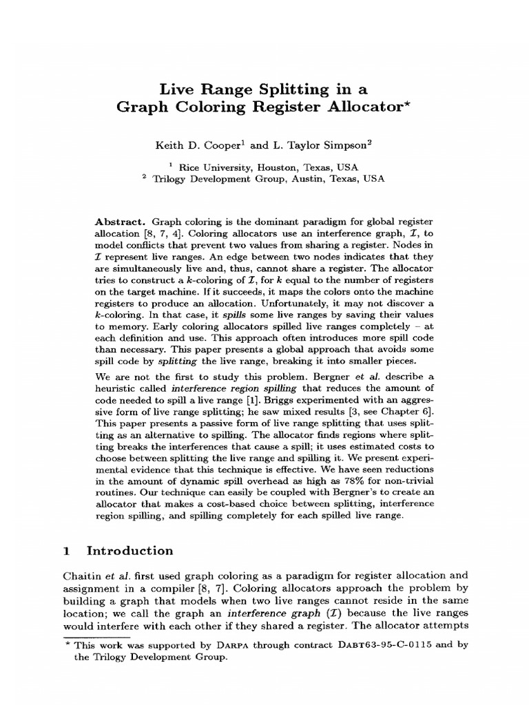 Cooper-TaylorSimpson1998 Chapter LiveRangeSplittingInAGraphColo | PDF ...