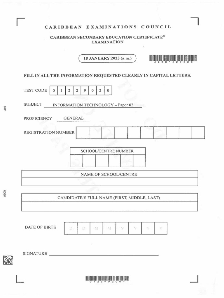 Csec it jan 2023 paper 2 pdf