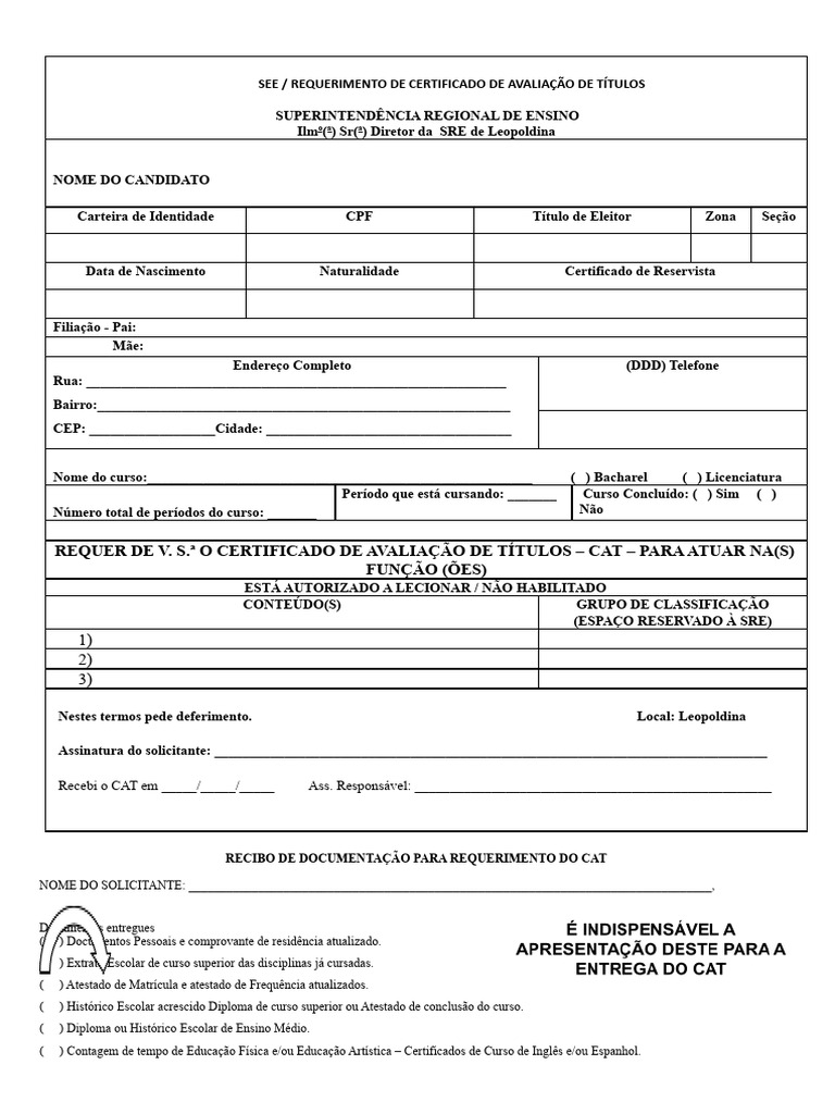 Requerimento Cat 2016 Pdf