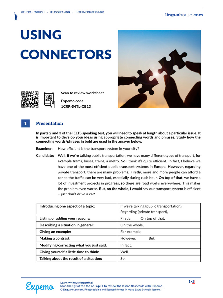 IELTS Speaking: Using Connectors | PDF | Public Transport | English ...