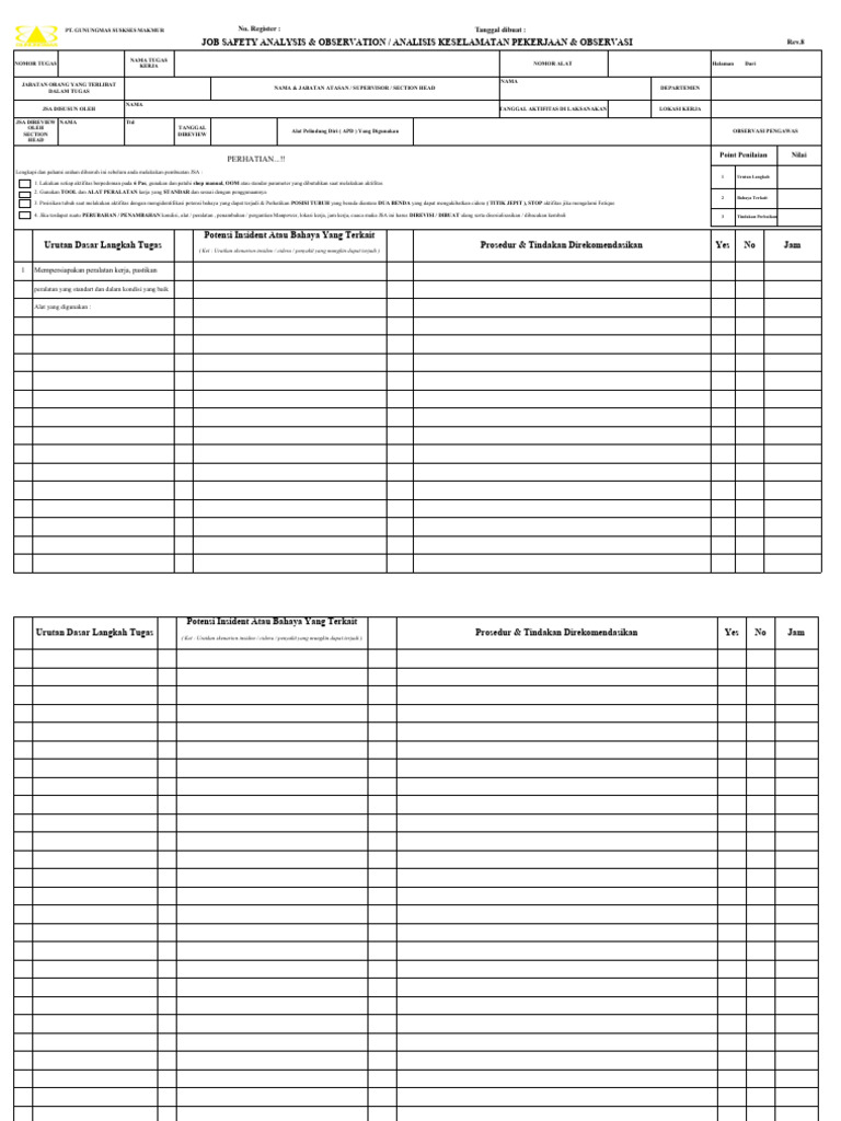 Form JSA untuk Analisis Keselamatan | PDF