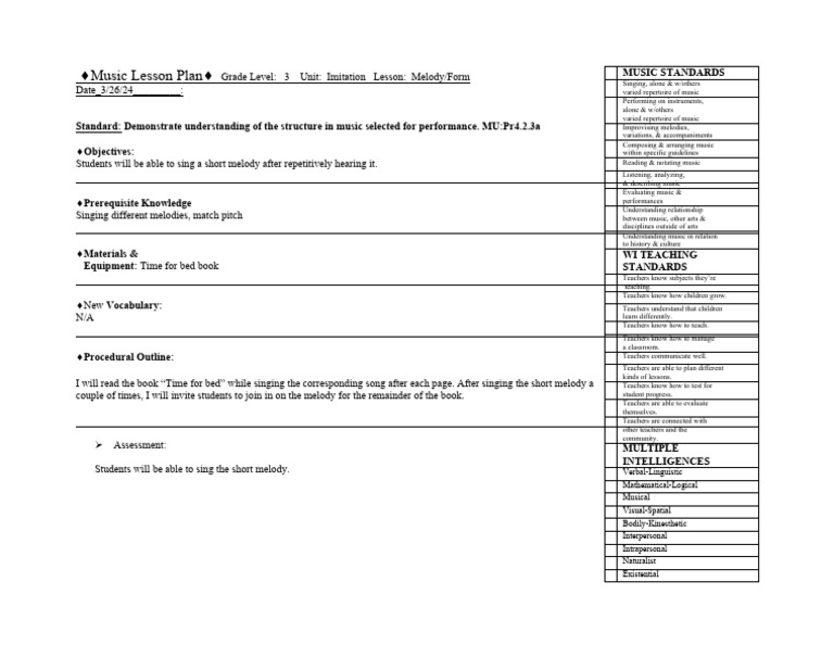 Time For Bed Lesson Plan | PDF | Teachers | Cognitive Science
