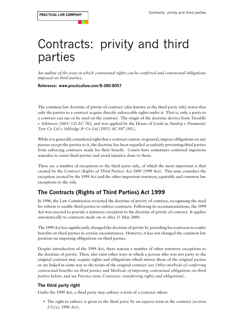 Contracts Rights of Third Parties Act 1999 | Assignment (Law ...