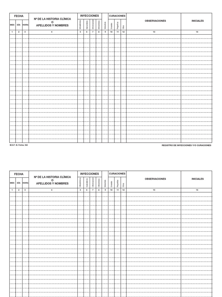 Registro de Inyecciones y Curaciones | PDF | Inyección (medicina ...