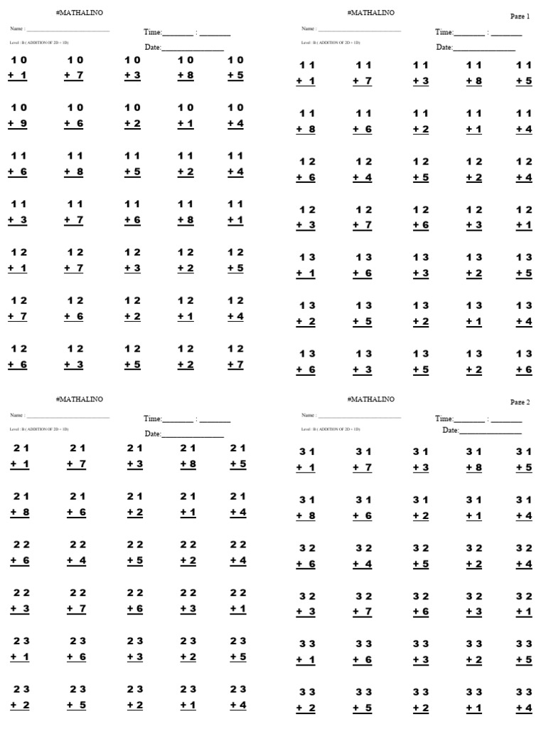 Level B 0.2 Addition of 2d Plus 2d | PDF