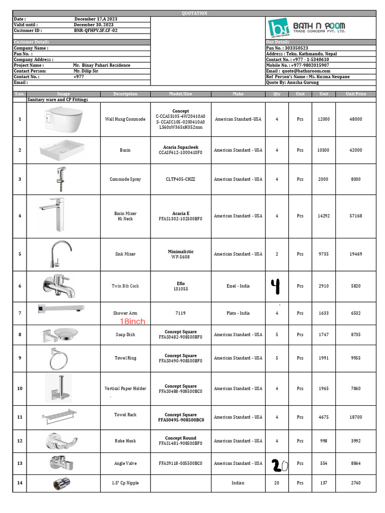 Quotation for Piping Work Estimate | PDF | Plumbing