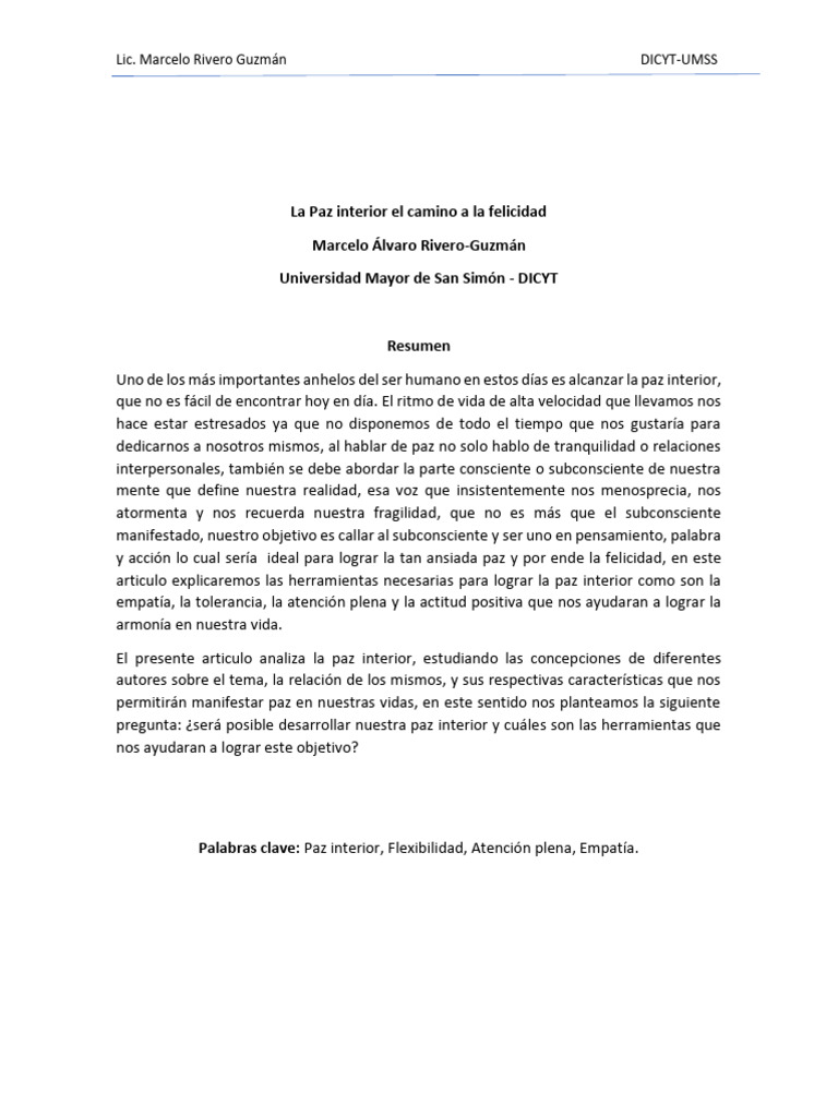 Hacia la Paz Interior y la Felicidad | PDF | Felicidad | Pensamiento