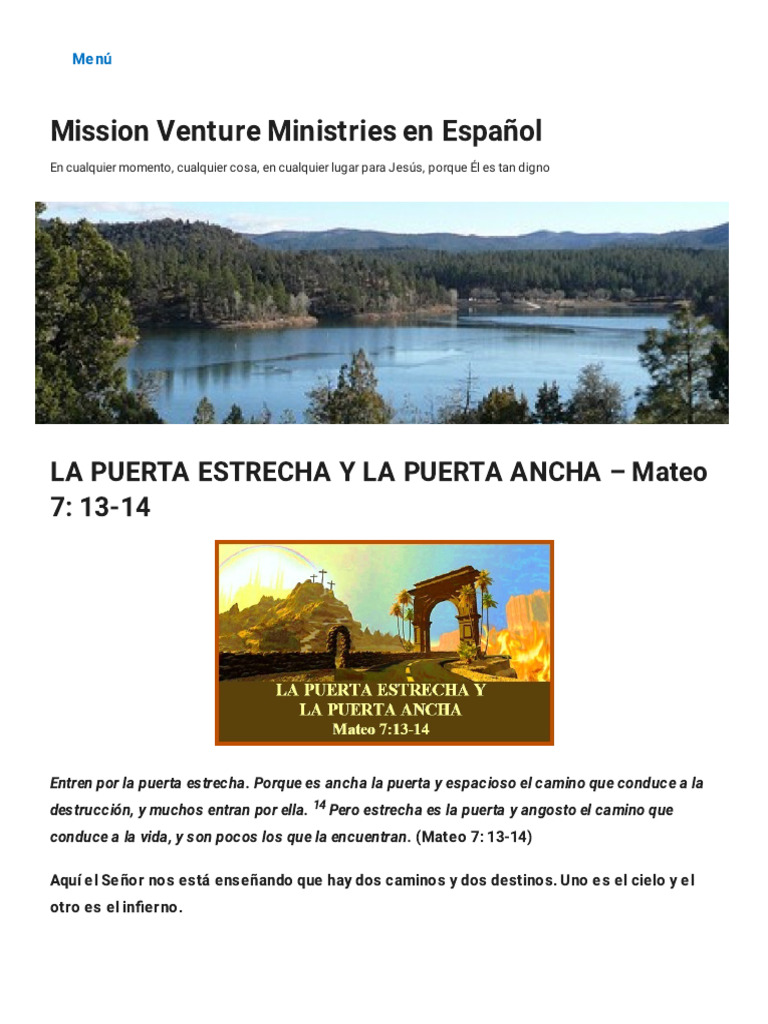 LA PUERTA ESTRECHA Y LA PUERTA ANCHA - Mateo 7 - 13-14 - Mission ...