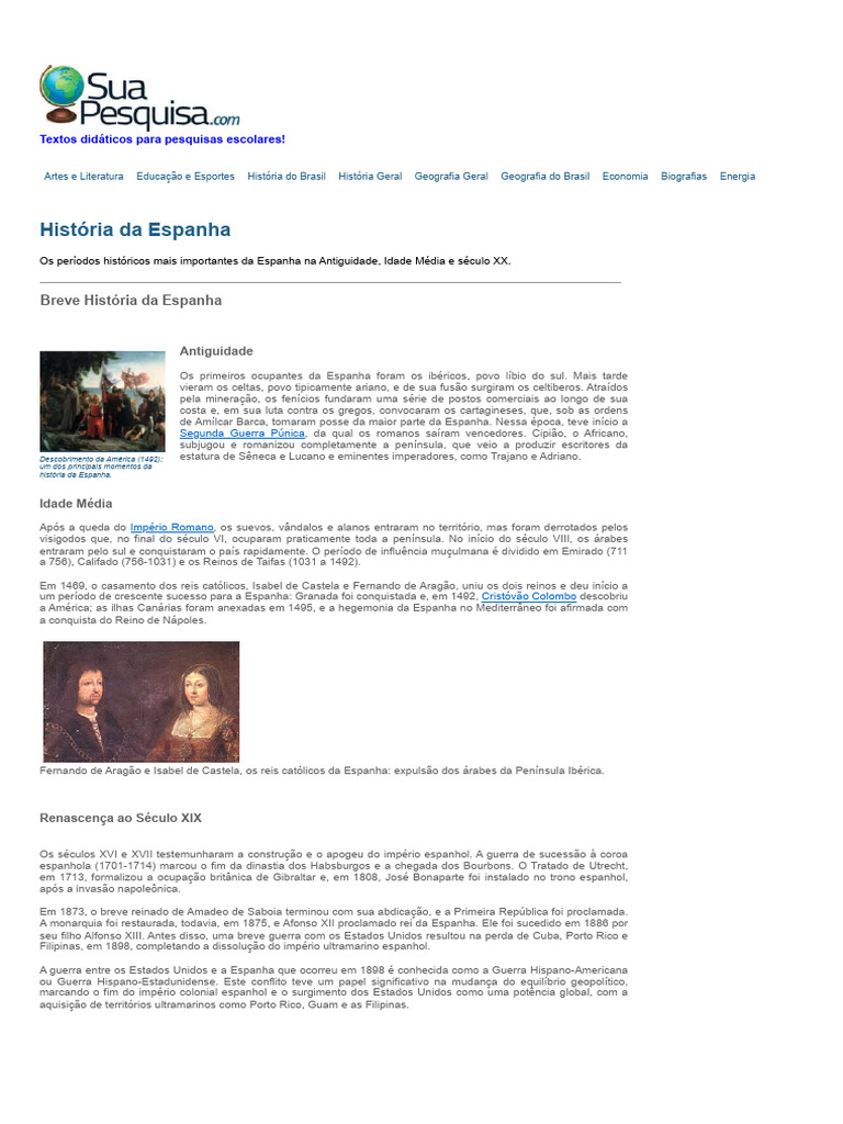 História da Espanha_ resumo e principais fatos - Sua Pesquisa | PDF ...
