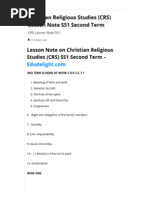 Christian Religious Studies (CRS) Lesson Note SS1 Second Term