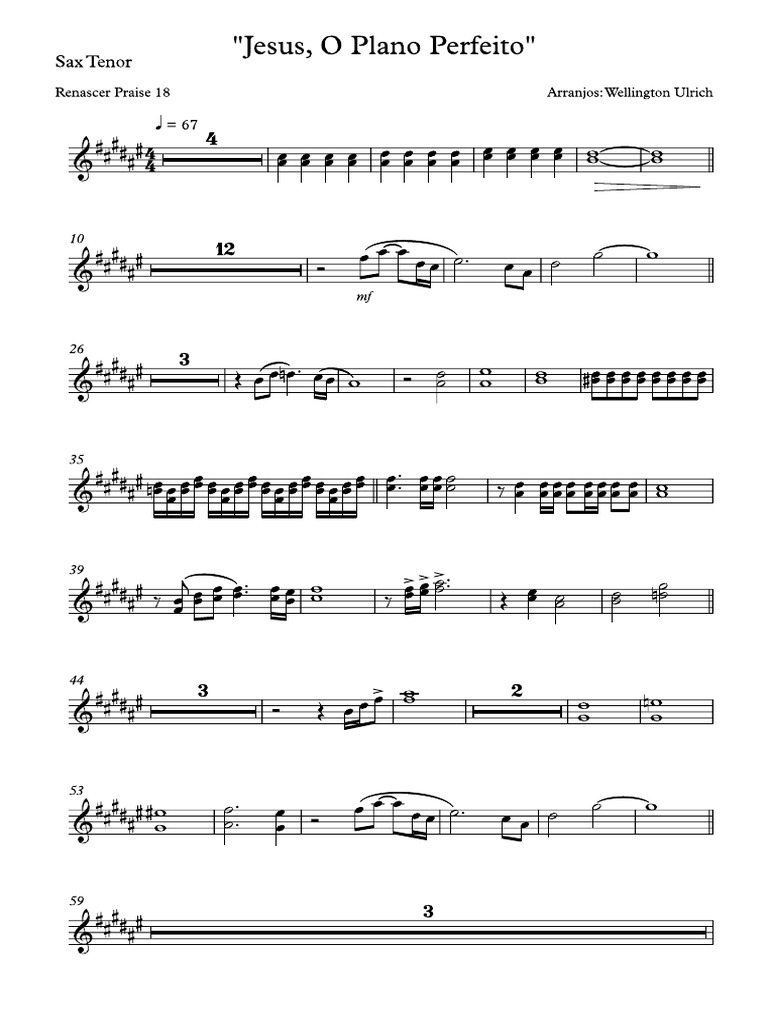 Jesus, o Plano Perfeito - Sax Tenor | PDF