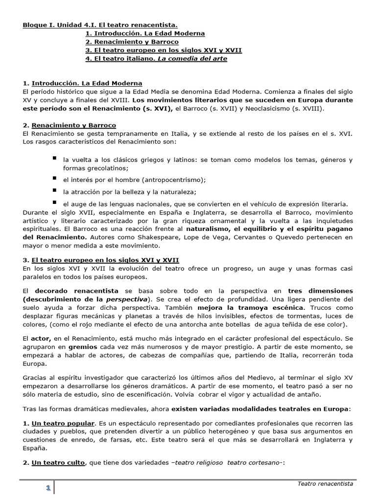 Teatro en El Renacimiento | Descargar gratis PDF | Commedia Dell'arte ...