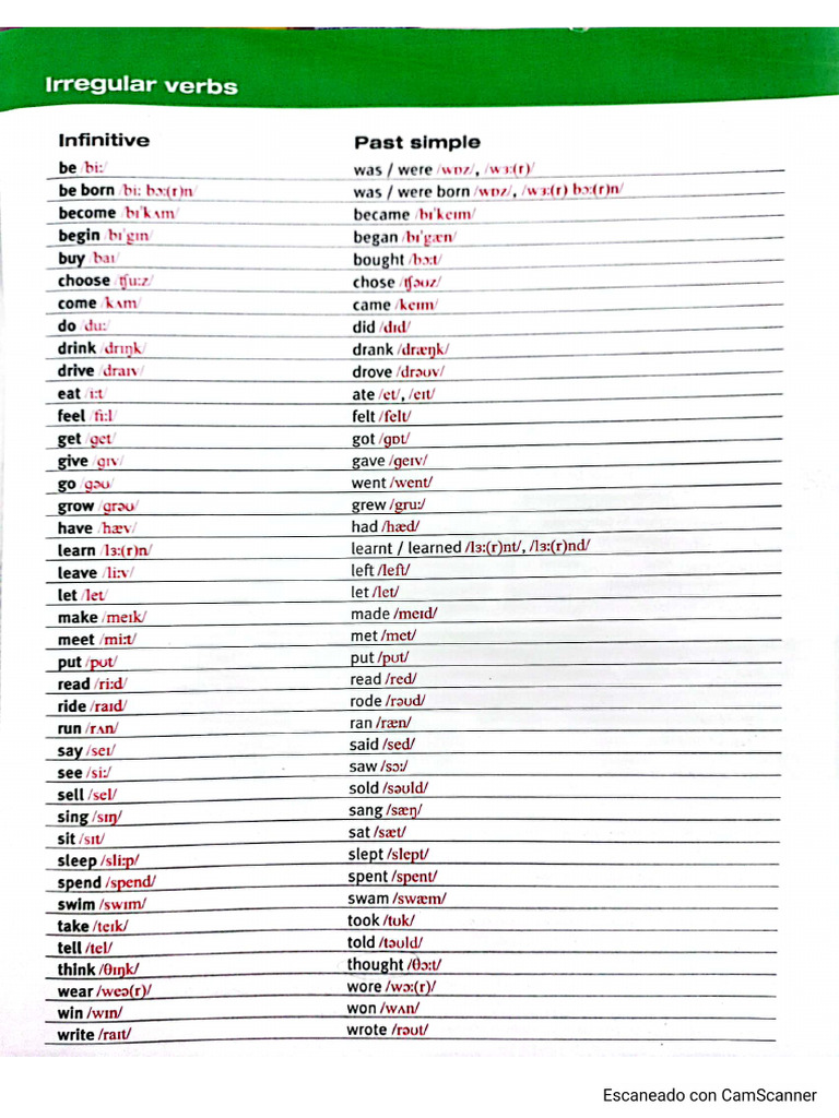 Simple Past. Irregular Verbs. | PDF