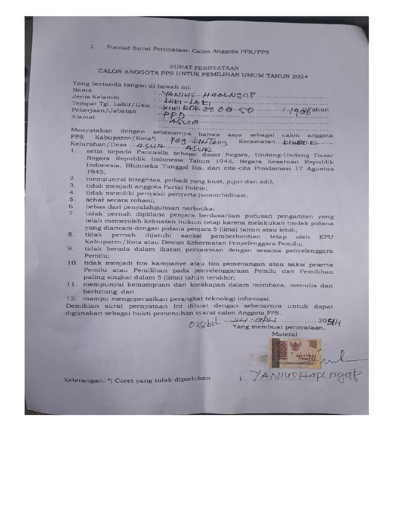 Surat Pernyataan Yan Pdf