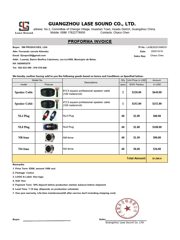 Proforma Invoice for Audio Equipment | PDF | Market (Economics) | Business