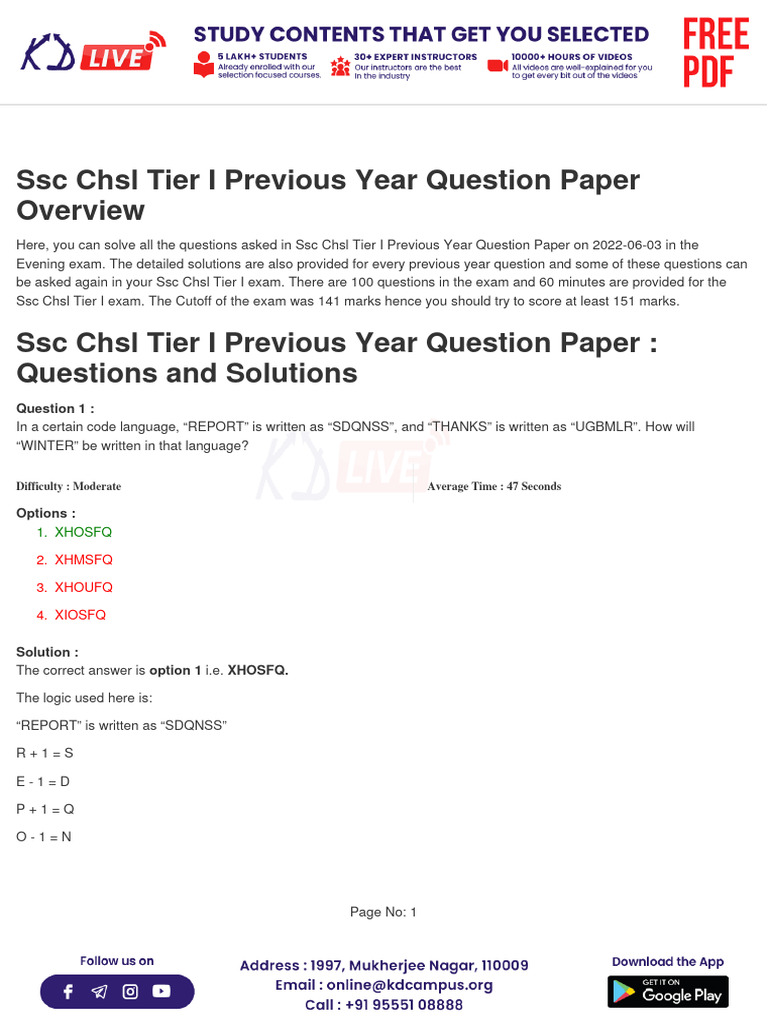 SSC CHSL Tier I 2022 Question Paper | PDF | Plastic | Verb