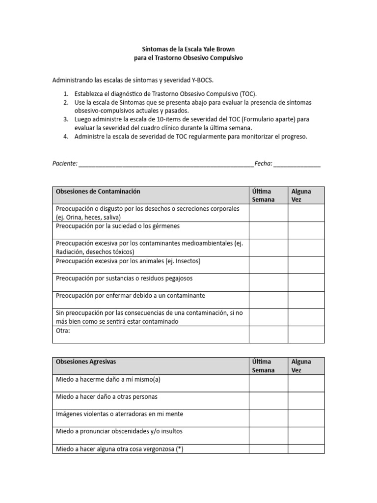 Síntomas de La Escala Yale Brown PDF Desorden obsesivo compulsivo