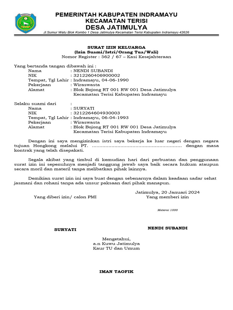 Surat Izin Keluarga | PDF