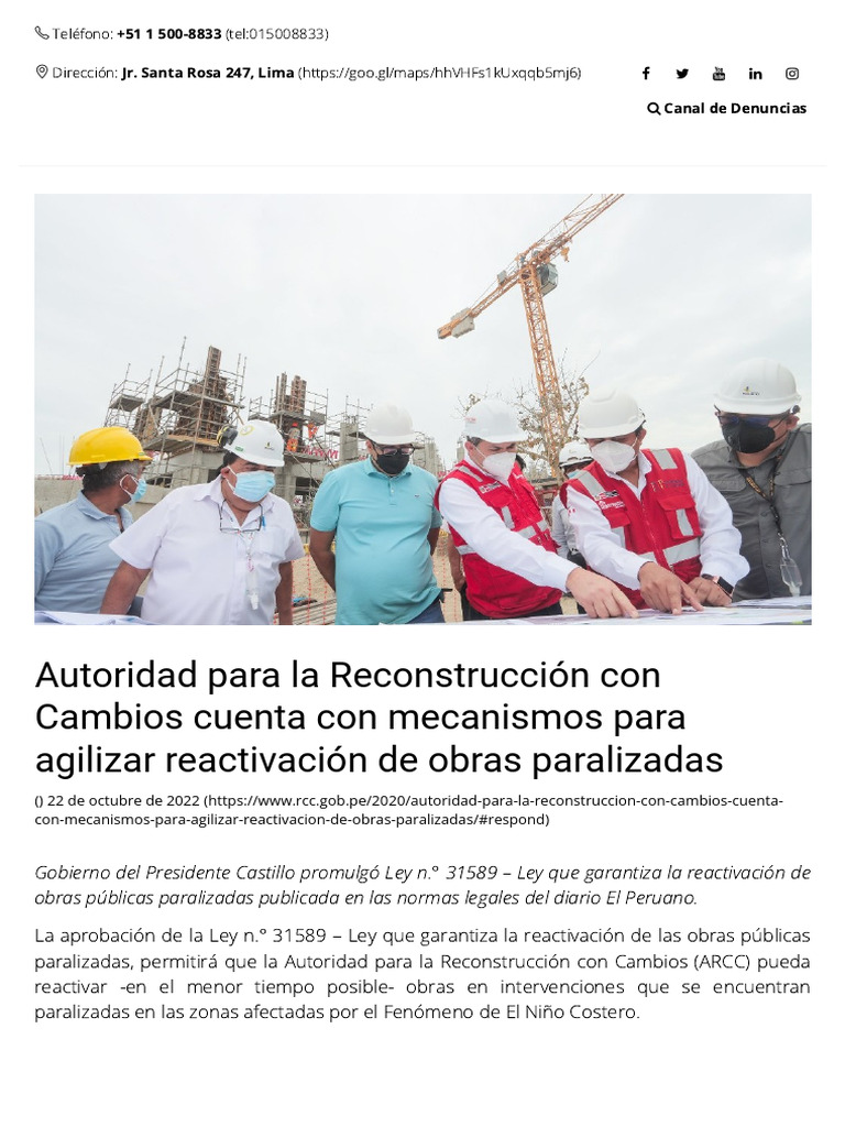 ARCC - Mecanismos para Agilizar Reactivación de Obras Paralizadas | PDF