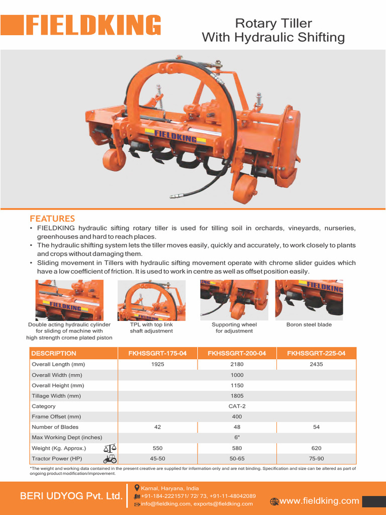 Rotary Tiller With Hydraulic Shifting | PDF | Tillage | Mechanical ...