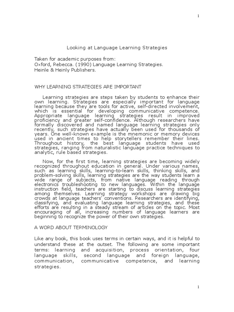 Language Learning Strategies Overview | PDF | Metacognition | Foreign ...