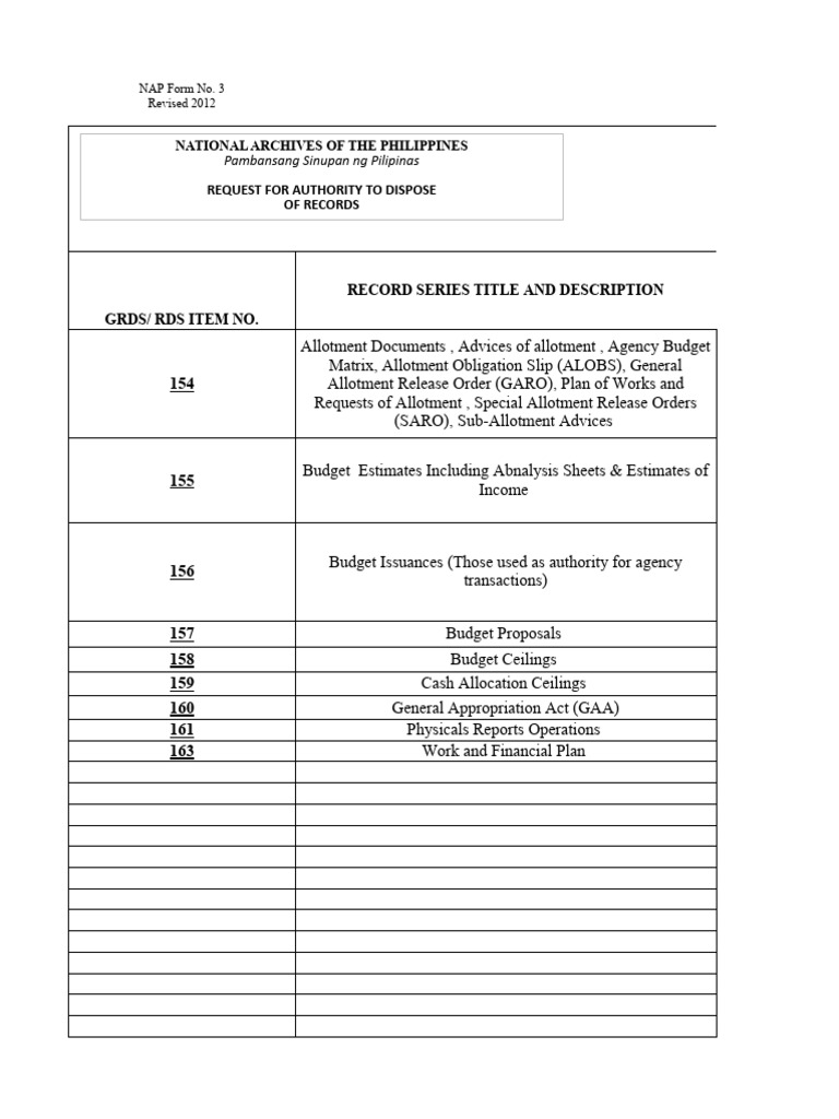 NAP Form No. 3: Record Disposal Request | PDF | Government