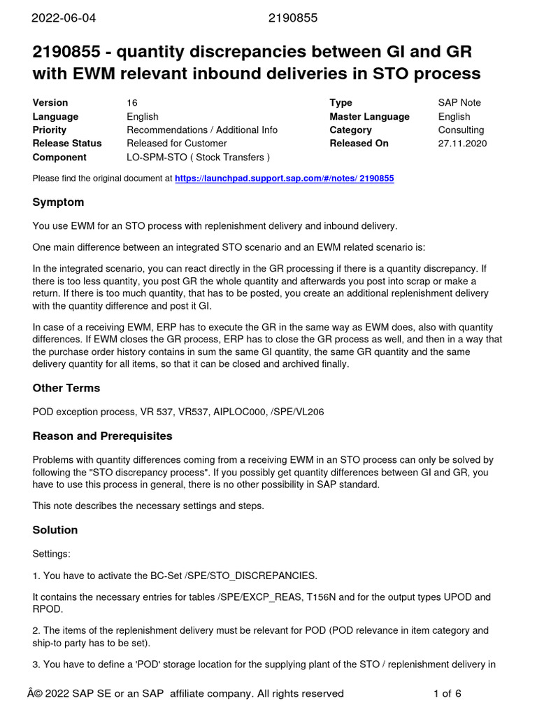 Managing Quantity Discrepancies in STO | PDF | Logistics | Enterprise ...