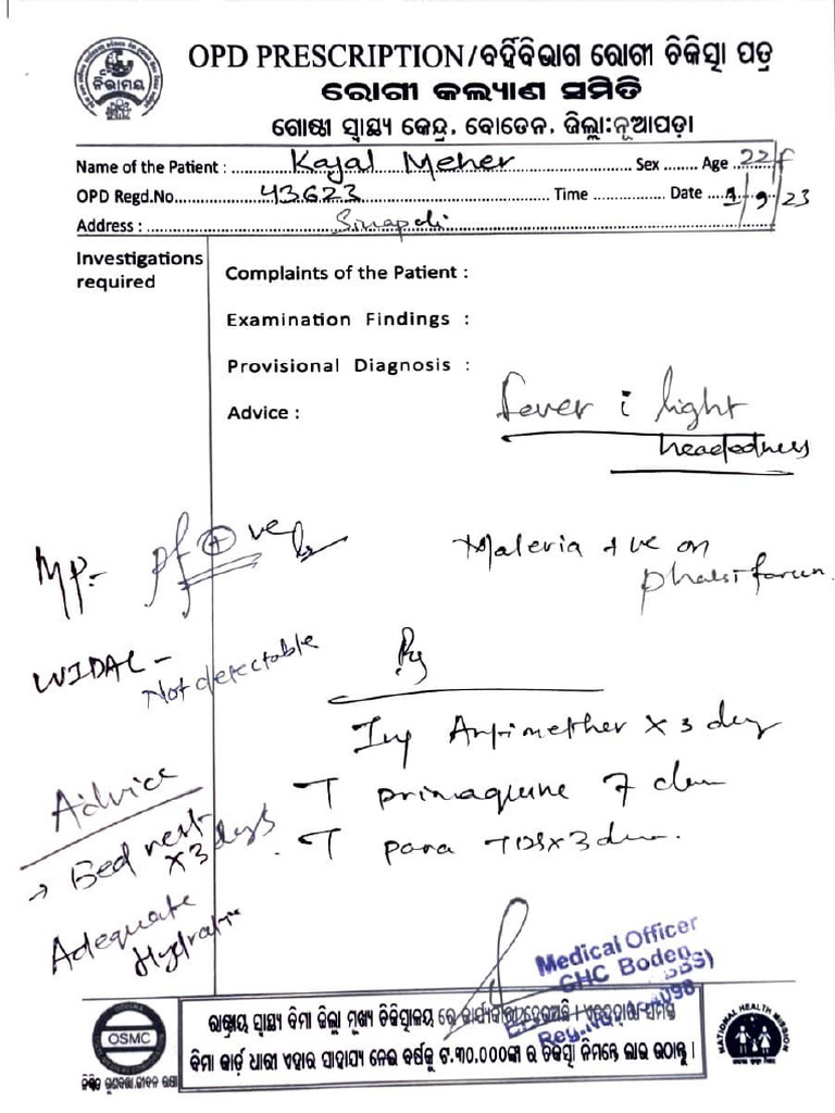 OPD Prescription and Patient Evaluation | PDF