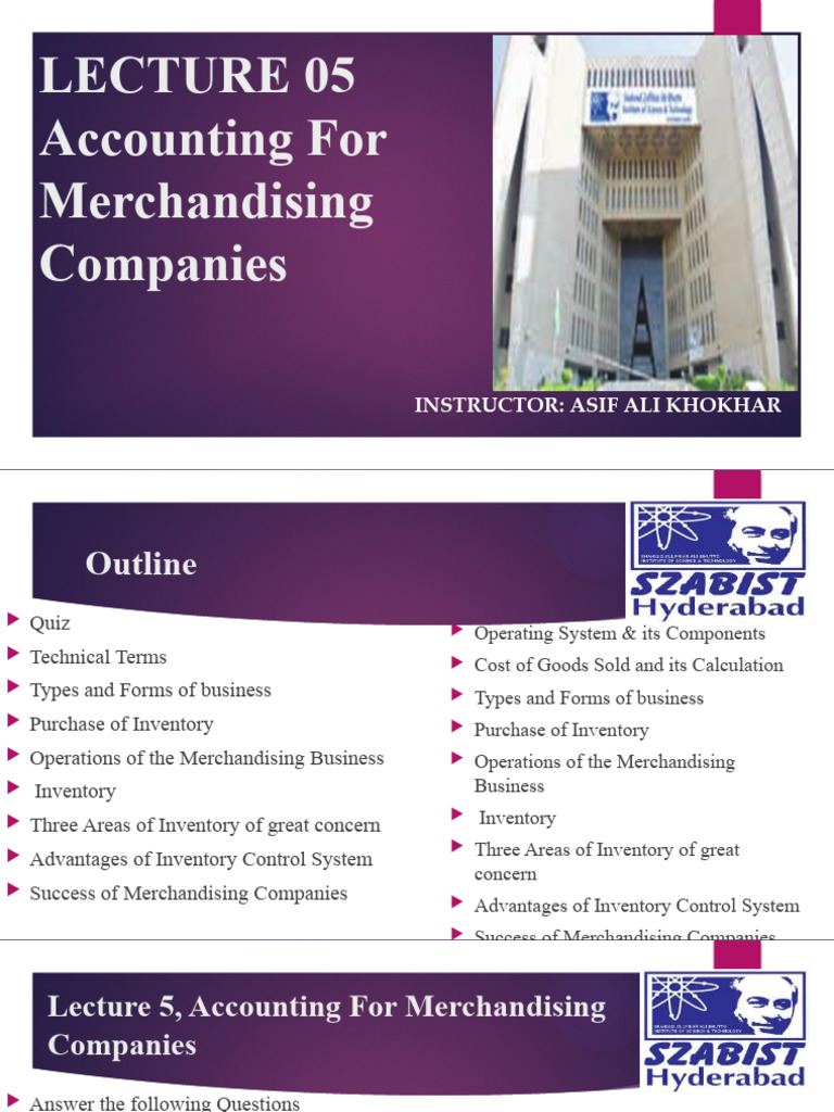 Lecture 5 Accounting For Merchandising Companies | PDF | Deferral ...