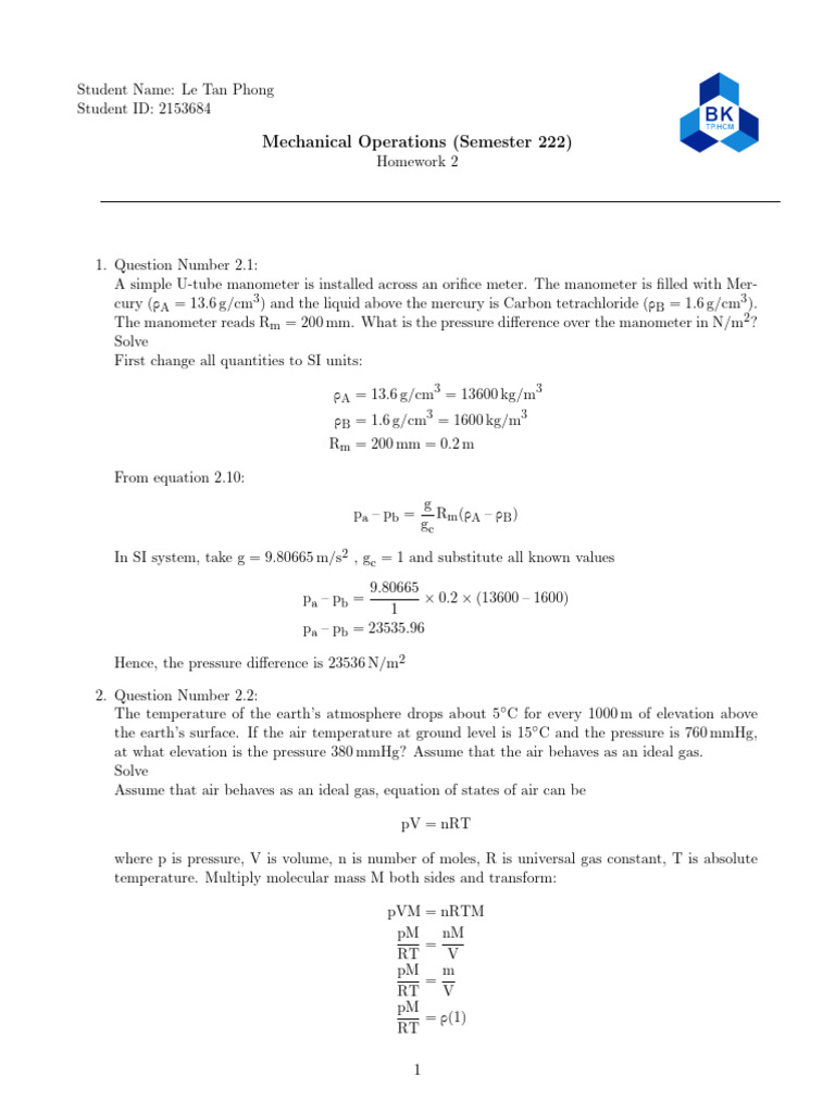 Fluid Mechanics Exam 2 Formula Sheet | PDF | Fluid Dynamics | Pressure