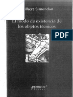 G. Simondon El Modo de Existencia de Los Objetos Técnicos