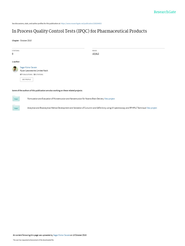 In Process Quality Control Tests IPQCforsoliddosagefrom | PDF | Tablet ...