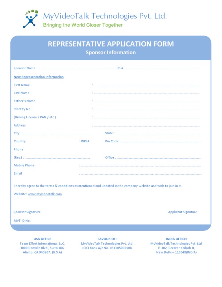 MyVideoTalk Representative Application | PDF | Games & Activities