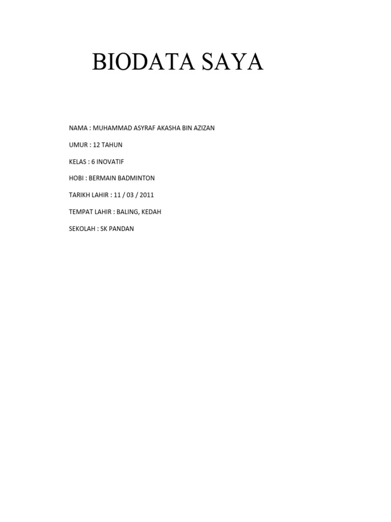 Biodata Muhammad Asyraf Akasha | PDF