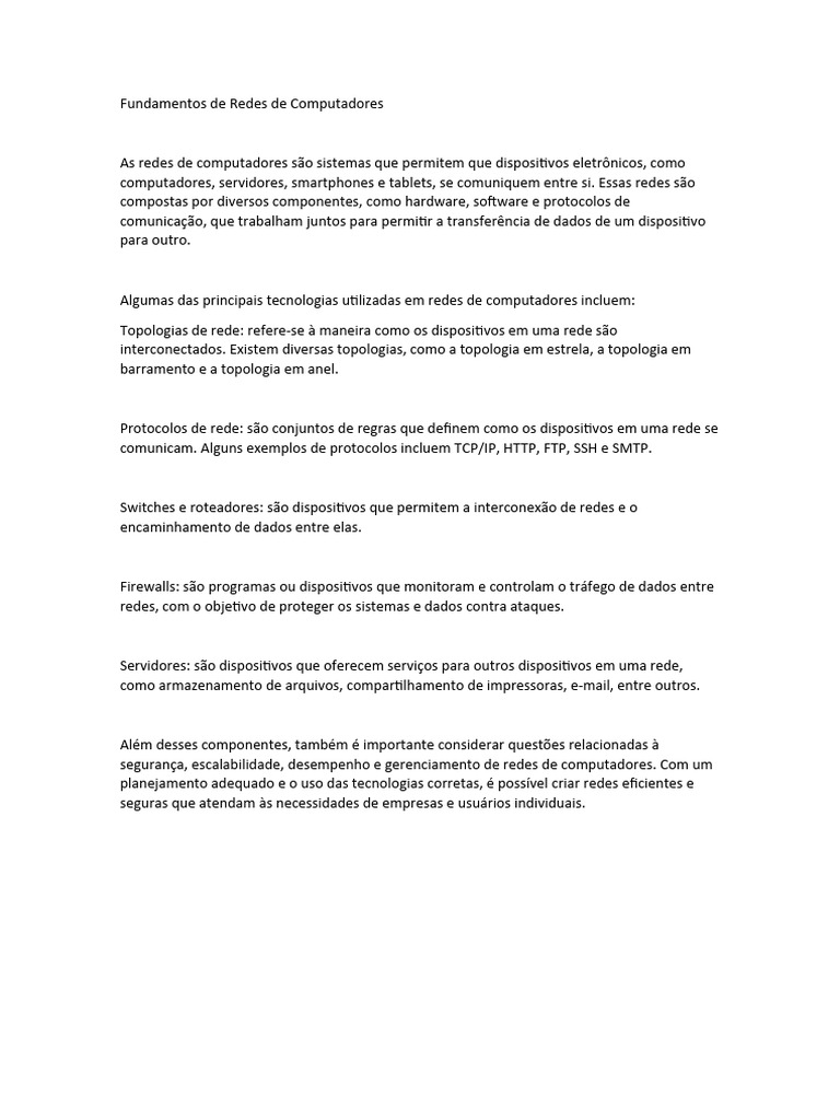 Fundamentos de Redes de Computadores | PDF | Modelo OSI | Rede de ...