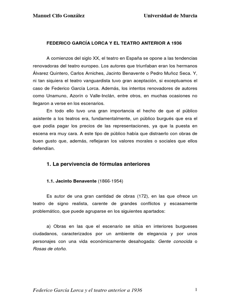 Federico Garcia Lorca Y El Teatro Anterior A 1936 Pdf Literatura