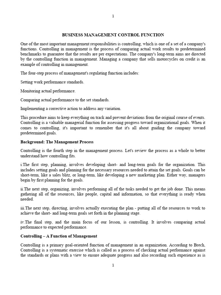 Management Controlling Process Explained | PDF | Internal Control | Audit