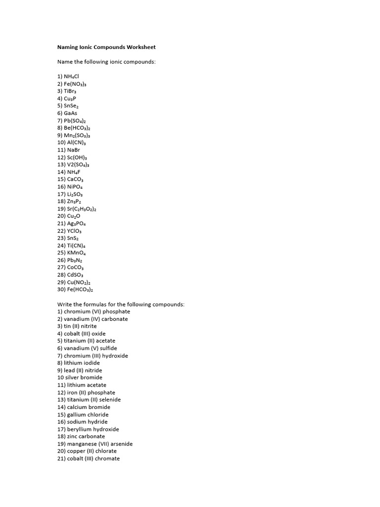 Naming Ionic And Covalent Compounds Worksheet Pdf
