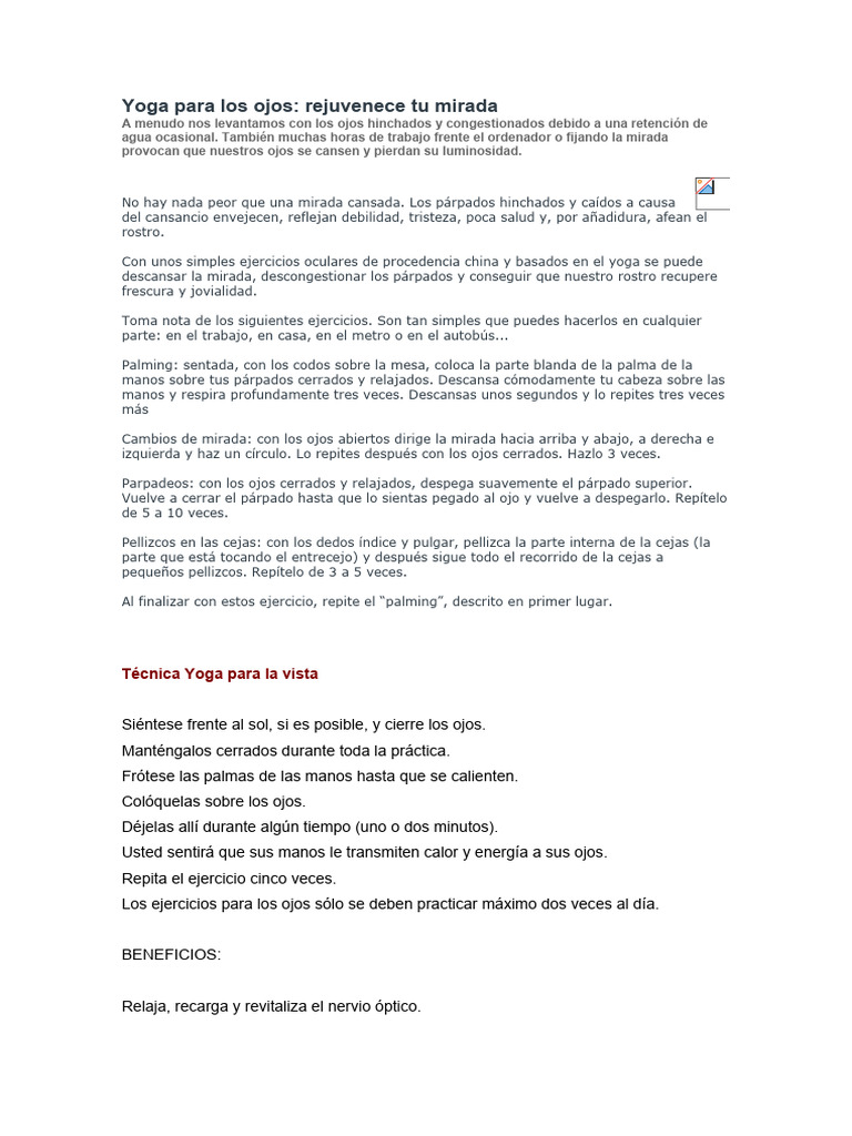Ejercicios de Yoga para Revitalizar Ojos | PDF